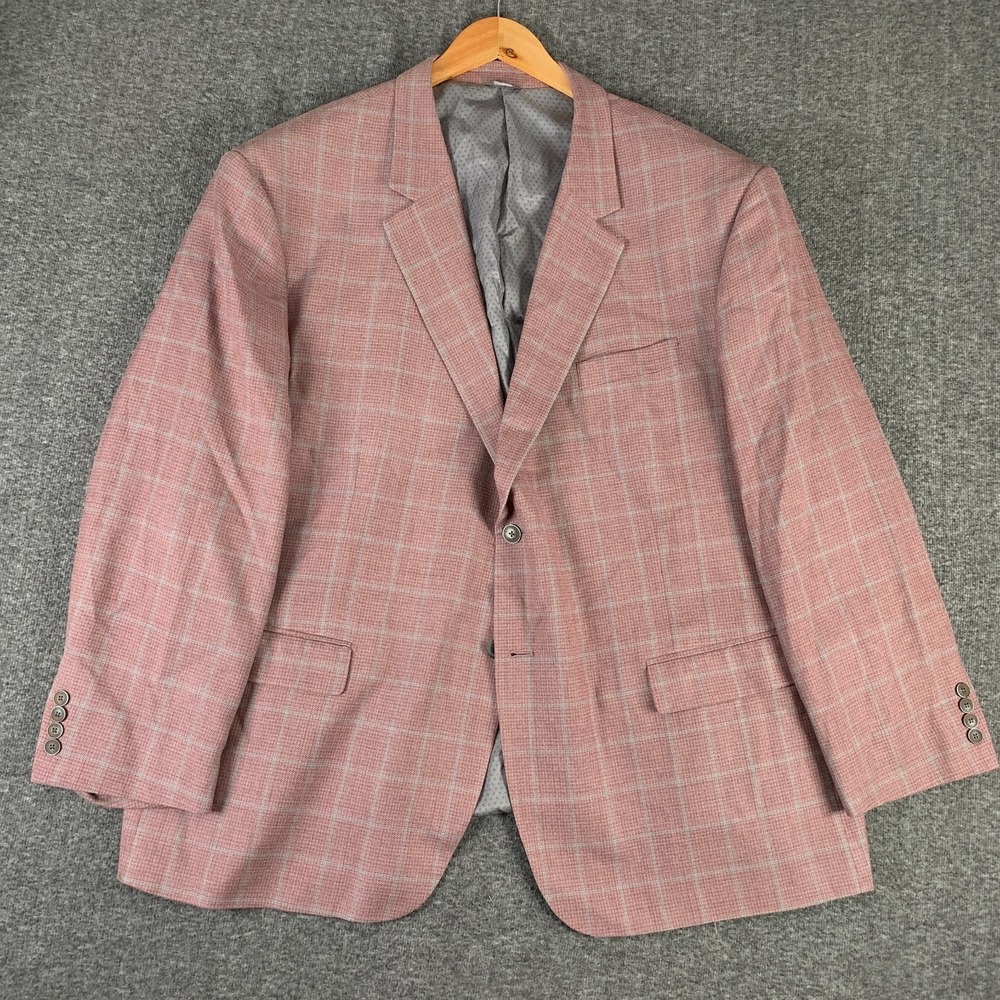 Oak Hill Blazer Jacket Men 3XL Tussah Sulk Wool Windowpane Pink DXL